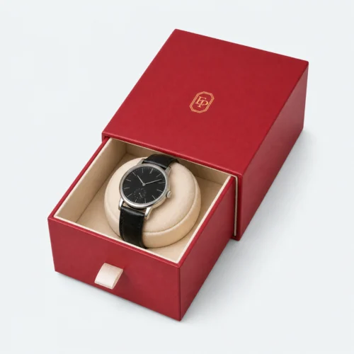 Custom Luxury Red Art Paper Drawer Watch Box