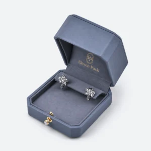 Silver Blue Pu Leather Earring Box Main Open