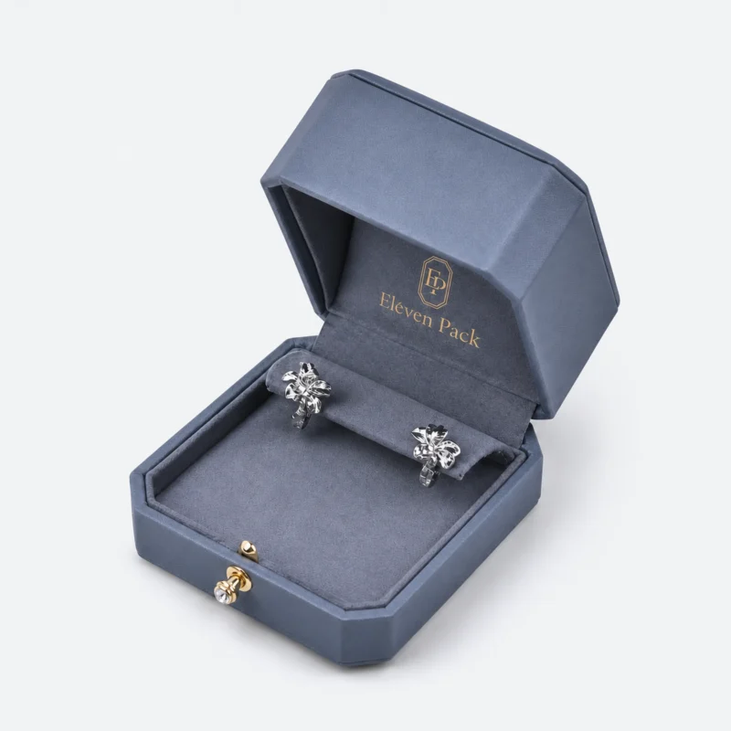 Silver Blue Pu Leather Earring Box Main Open