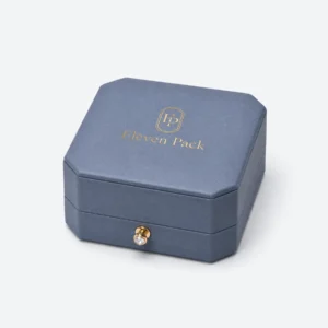 Silver Blue Pu Leather Earring Box Closed