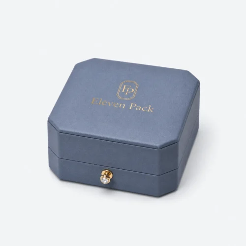 Silver Blue Pu Leather Earring Box Closed