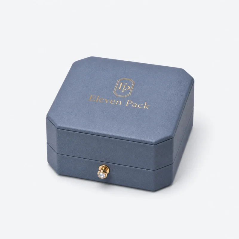 Silver Blue Pu Leather Earring Box Closed