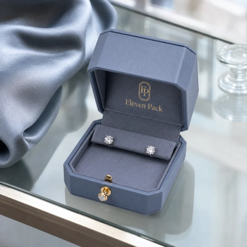Silver Blue Pu Leather Earring Box Usage Scene
