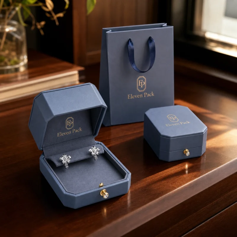 Silver Blue Pu Leather Earring Box Packaging System Scene