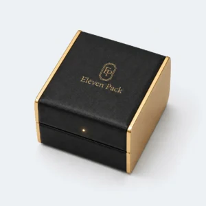 Custom Black PU Leather Flip Top Ring Box with LED Light