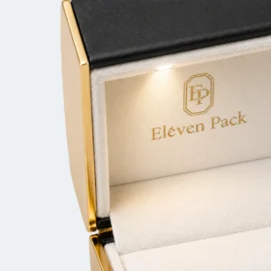 Custom Black PU Leather Flip Top Ring Box with LED Light