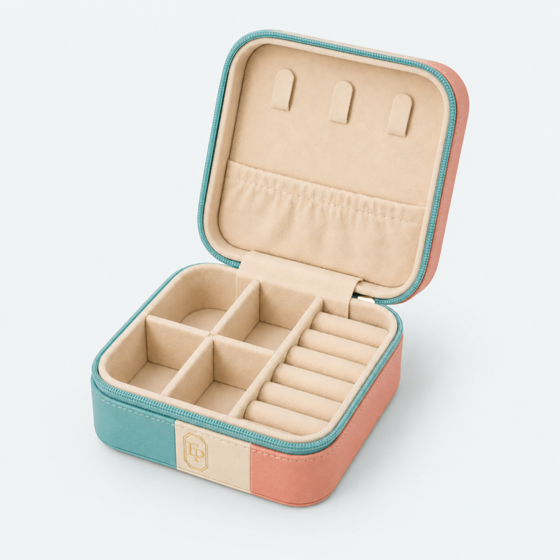 custom three-color pu leather zipper jewelry organizer box(1)