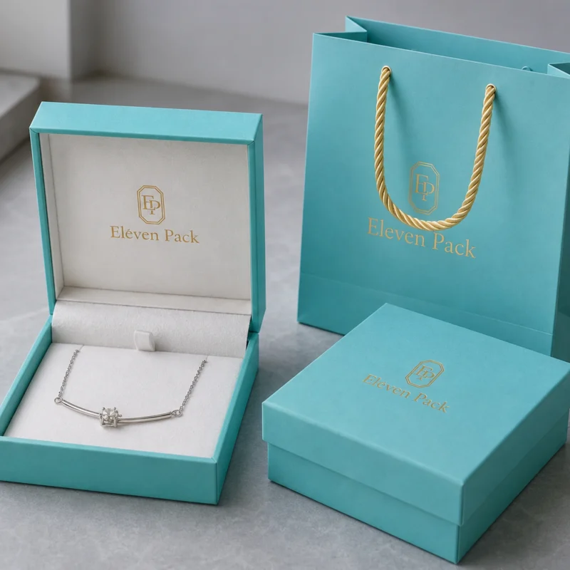 Tiffany Blue Paper Necklace Box Packaging System Scene