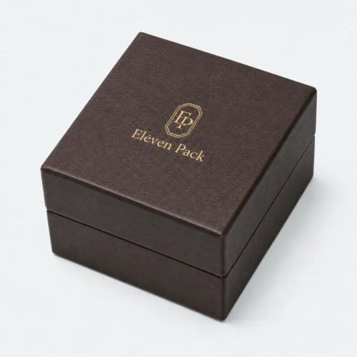 White Brown Flip Top Ring Box Closed