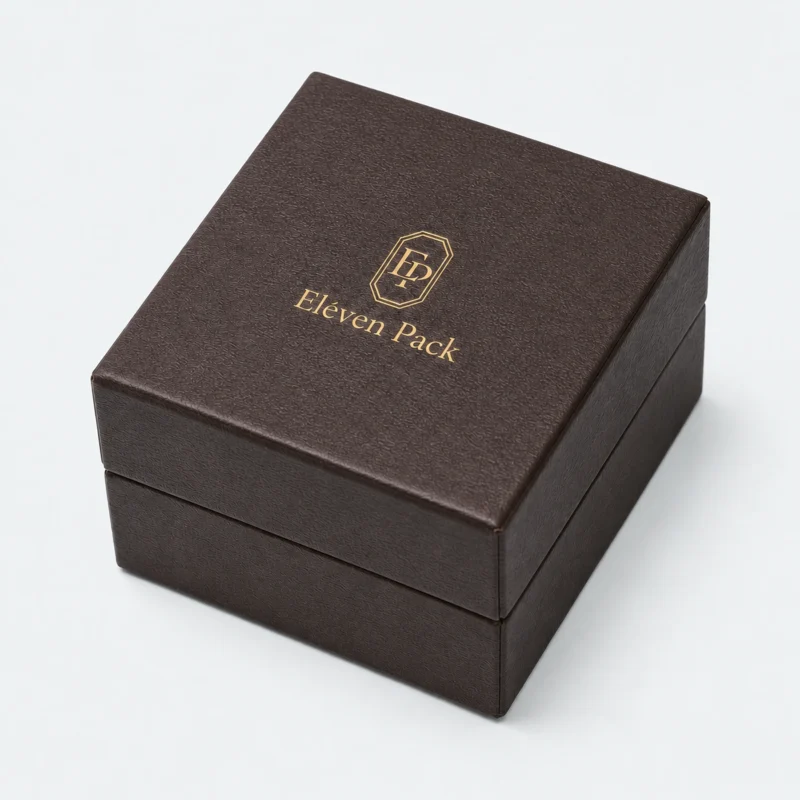 White Brown Flip Top Ring Box Closed