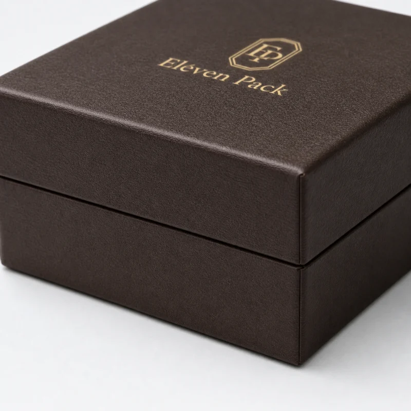 White Brown Flip Top Ring Box Paper Closure Detail