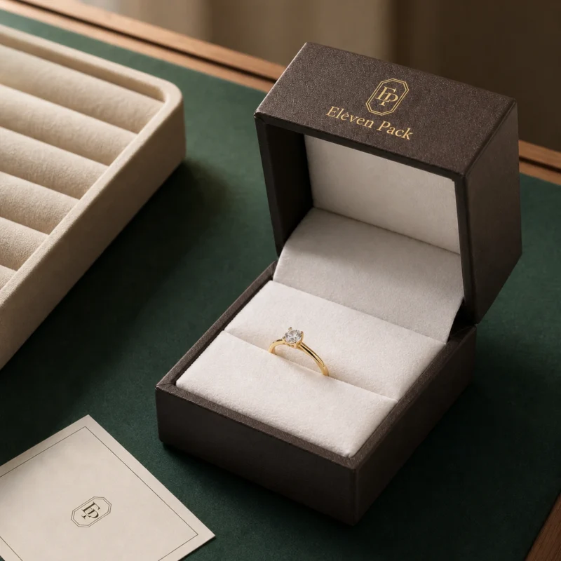 White Brown Flip Top Ring Box Usage Scene