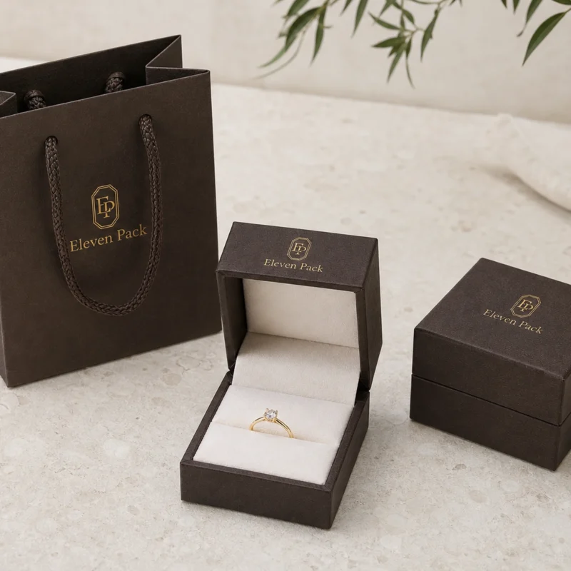 White Brown Flip Top Ring Box Packaging System Scene