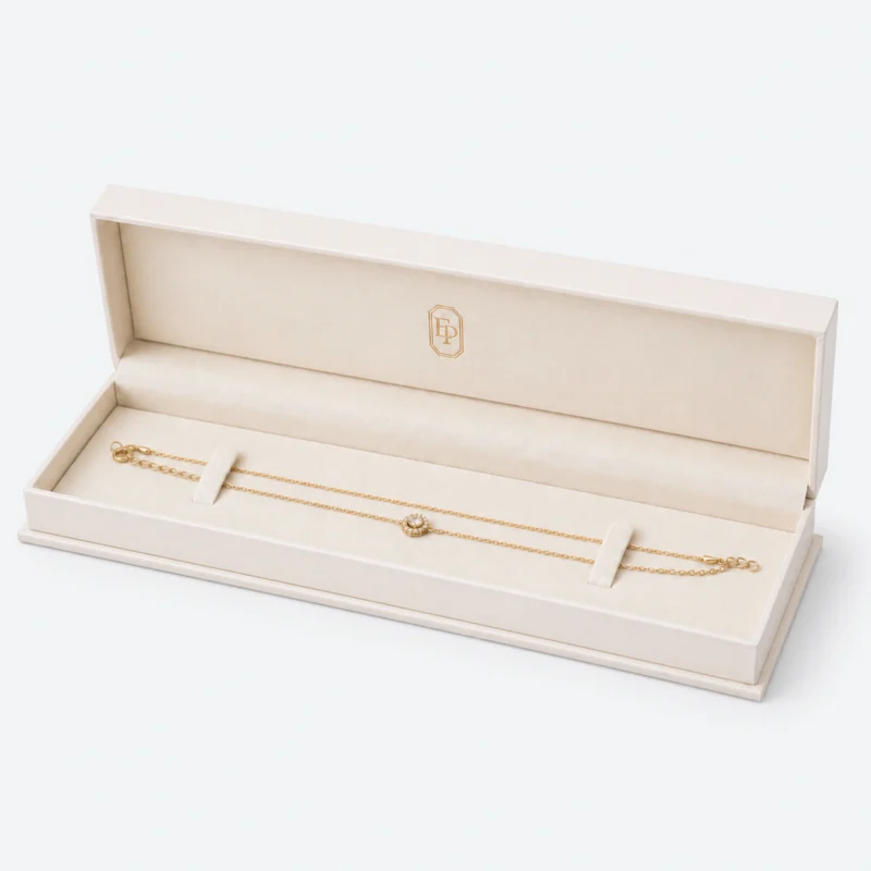 Custom Luxury White Hinged Cardboard Jewelry Box with Ribbon Bow