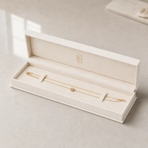 Custom Luxury White Hinged Cardboard Jewelry Box with Ribbon Bow