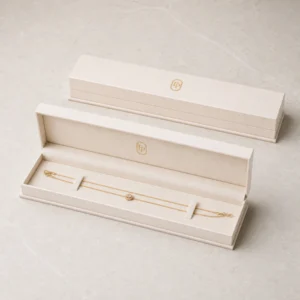 Custom Luxury White Hinged Cardboard Jewelry Box with Ribbon Bow