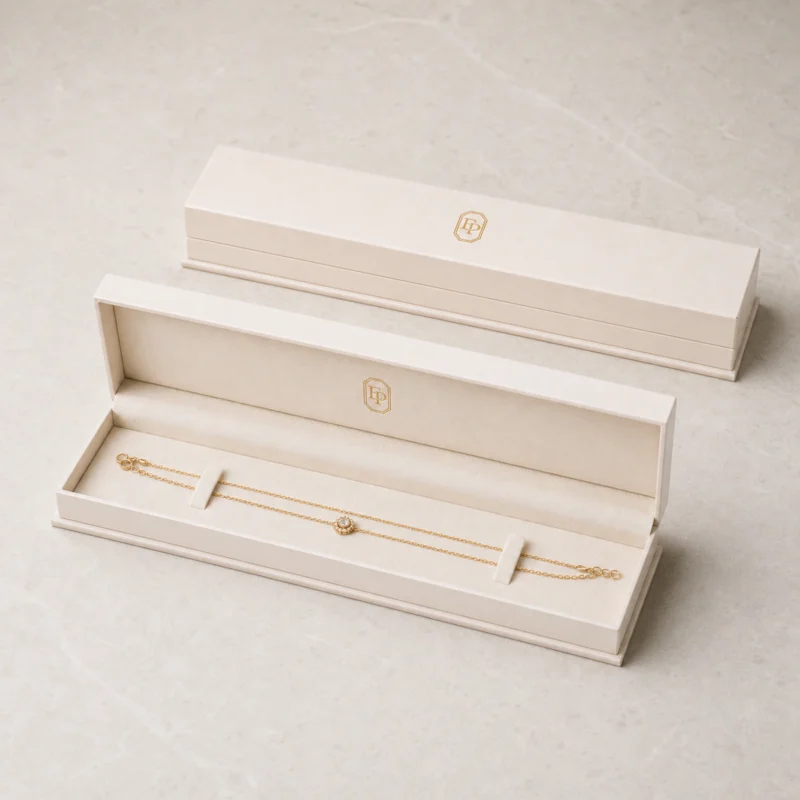 Custom Luxury White Hinged Cardboard Jewelry Box with Ribbon Bow