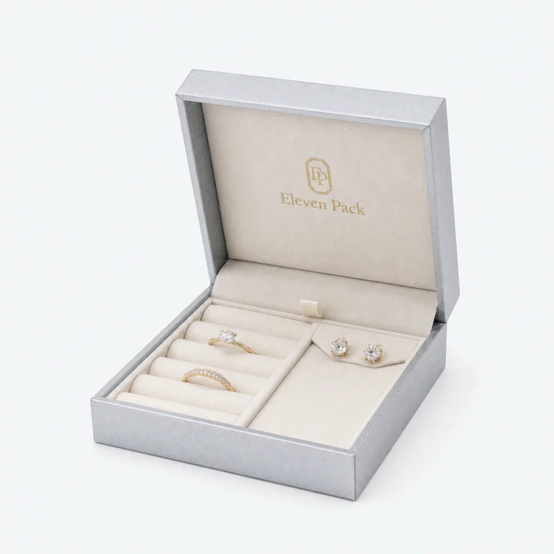White Silver Flip Top Jewelry Box Main Open