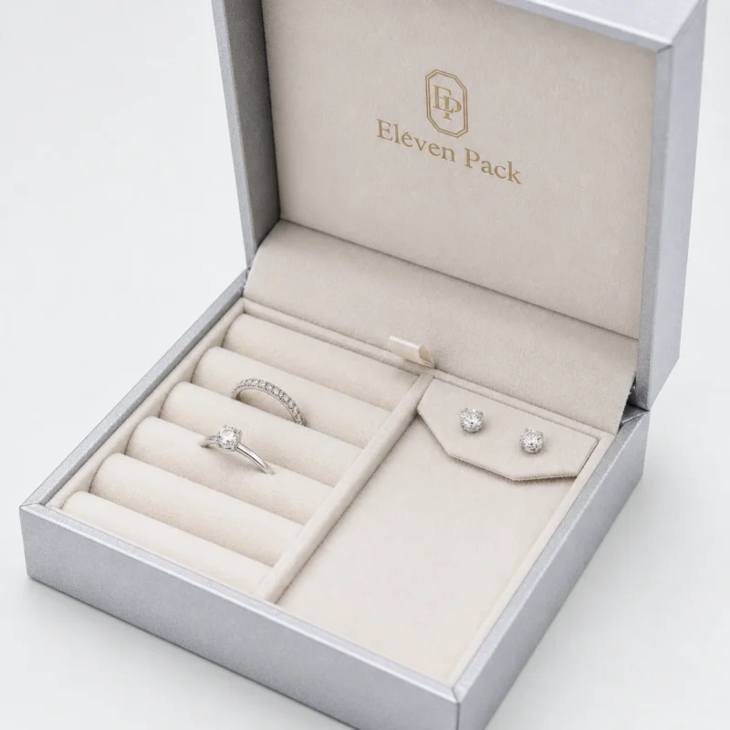 White Silver Flip Top Jewelry Box Multi Jewelry Insert Detail