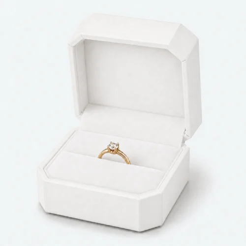 Custom White Art Paper Flip Top Ring Box - open product presentation with jewelry