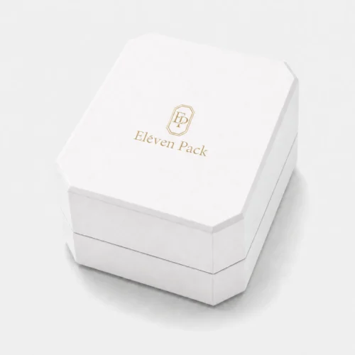 Custom White Art Paper Flip Top Ring Box - closed product view
