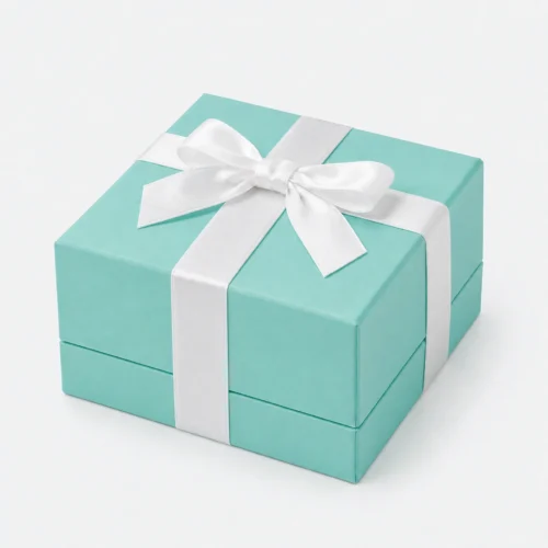 Custom Luxury Tiffany Blue Hinged Cardboard Jewelry Box - closed product view