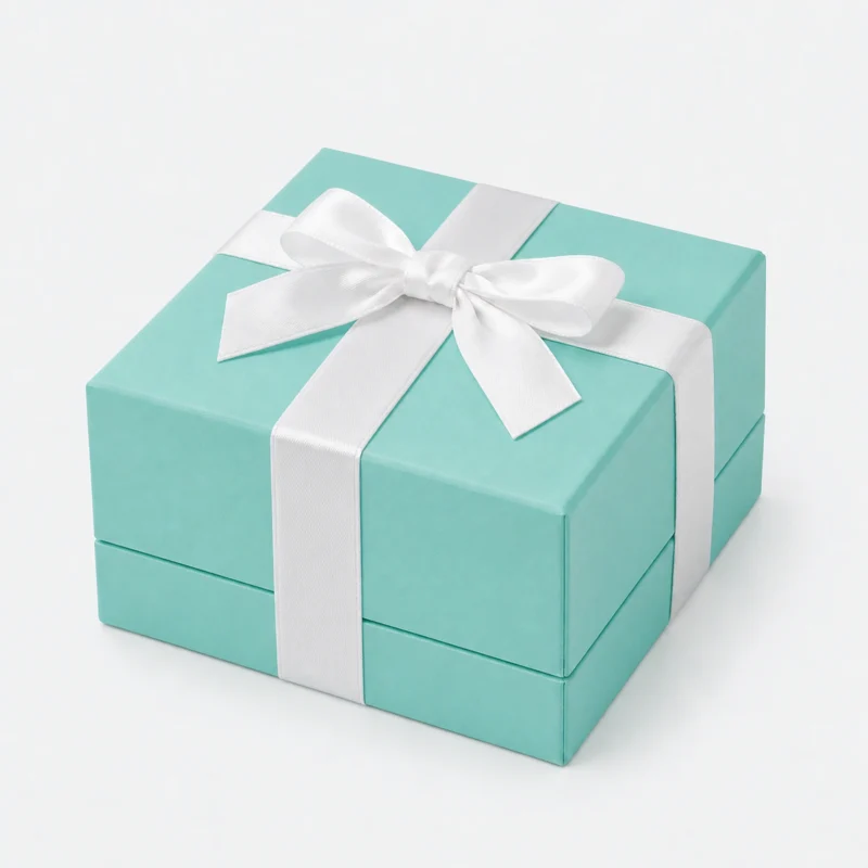 Custom Luxury Tiffany Blue Hinged Cardboard Jewelry Box - closed product view