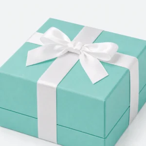 Custom Luxury Tiffany Blue Hinged Cardboard Jewelry Box - logo detail