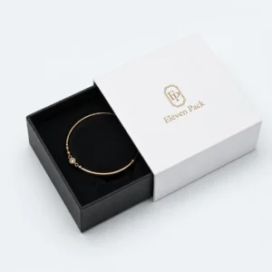 Custom White Lid and Base Cardboard Bracelet Box - open product presentation with jewelry