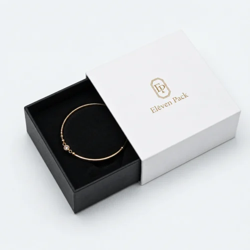 Custom White Lid and Base Cardboard Bracelet Box - open product presentation with jewelry Custom White Lid and Base Cardboard Bracelet Box - open product presentation with jewelry