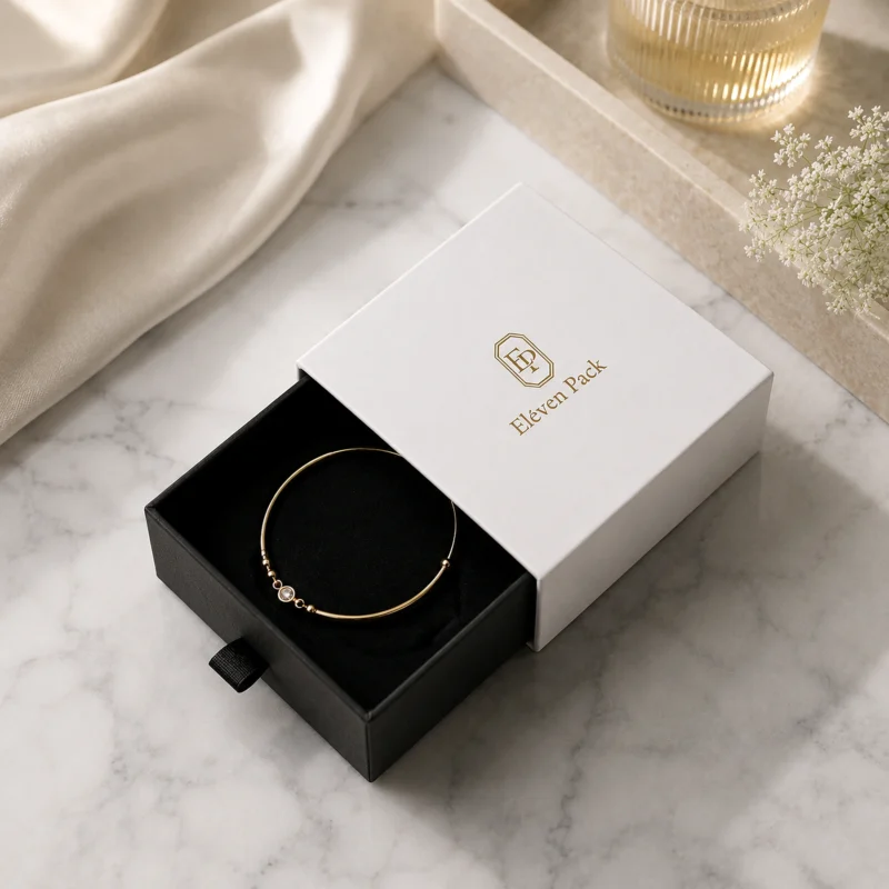 Custom White Lid and Base Cardboard Bracelet Box - in-use jewelry presentation scene