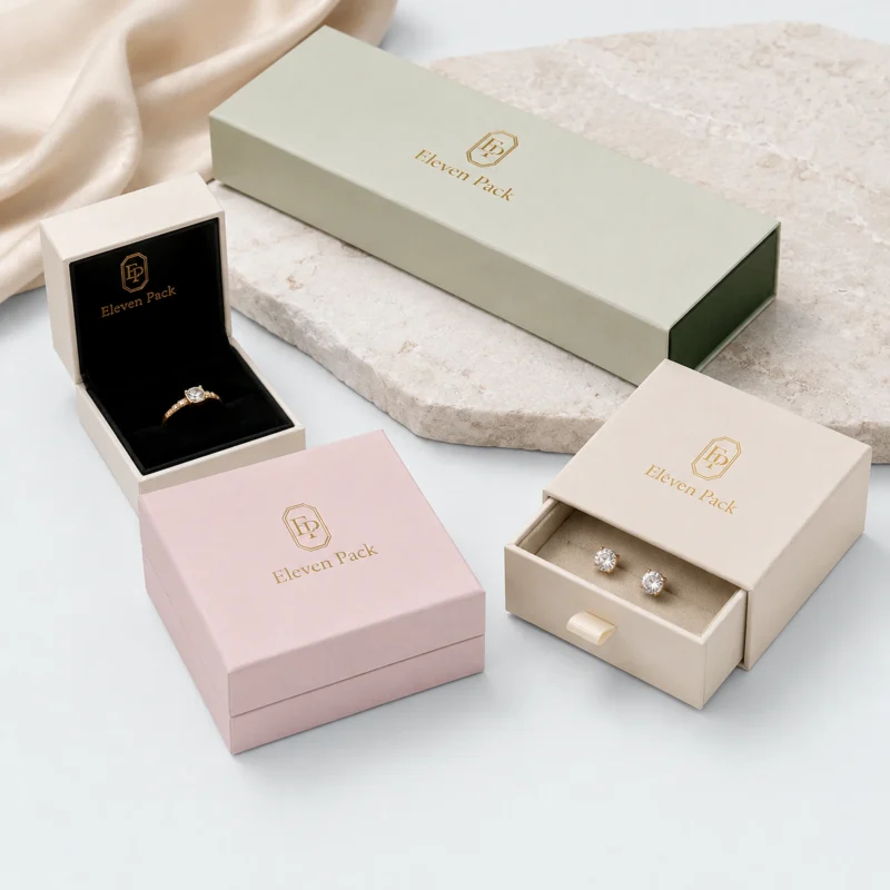 Custom White Lid and Base Cardboard Bracelet Box - coordinated packaging system scene