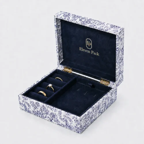 Custom Hand Painted Flip Top Cardboard Jewelry Box - open product presentation with jewelry