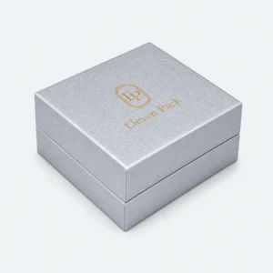 Custom Luxury Silver Textured Paper Flip Top Jewelry Box - closed product view