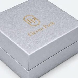 Custom Luxury Silver Textured Paper Flip Top Jewelry Box - textured paper logo detail