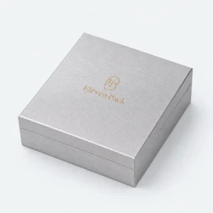 Custom Silver and Gold Art Paper Hinged Jewelry Box - closed product view