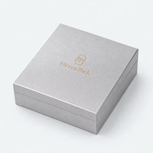 Custom Silver and Gold Art Paper Hinged Jewelry Box - closed product view