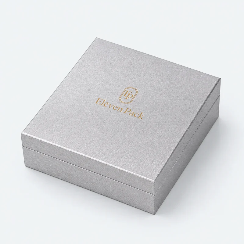 Custom Silver and Gold Art Paper Hinged Jewelry Box - closed product view