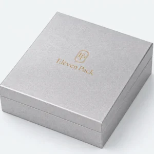 Custom Silver and Gold Art Paper Hinged Jewelry Box - art paper logo detail