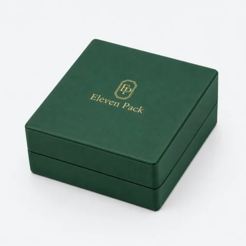 Custom Green Textured Paper Hinged Necklace Box - closed product view