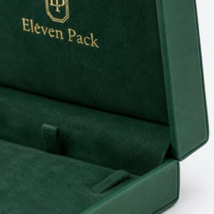 Custom Green Textured Paper Hinged Necklace Box - necklace insert detail Custom Green Textured Paper Hinged Necklace Box - necklace insert detail