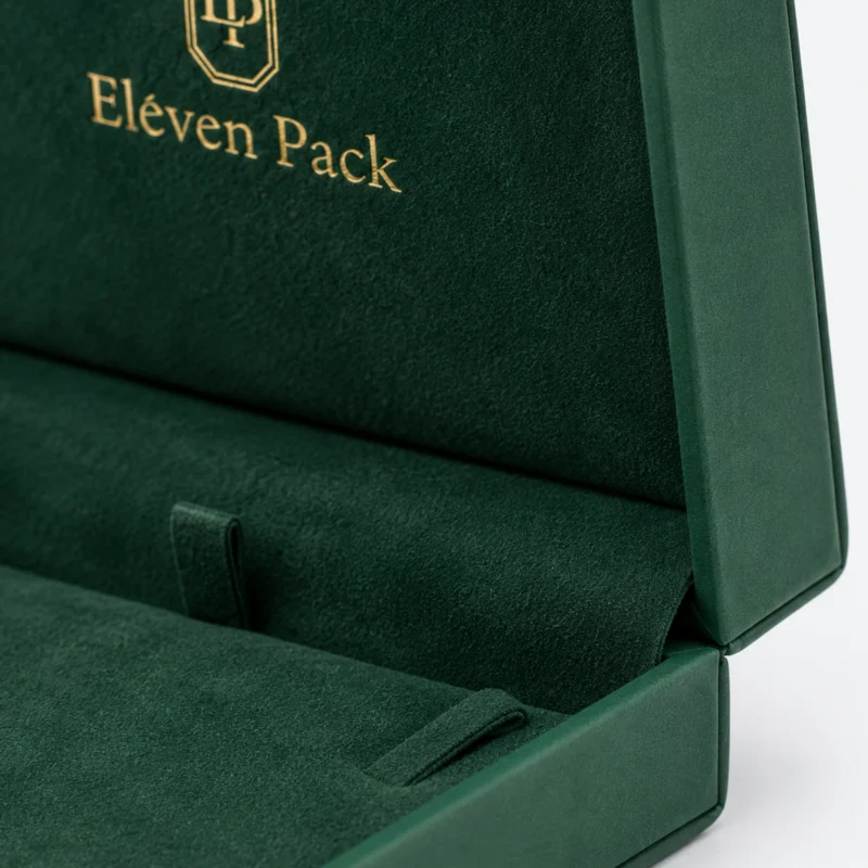 Custom Green Textured Paper Hinged Necklace Box - necklace insert detail Custom Green Textured Paper Hinged Necklace Box - necklace insert detail
