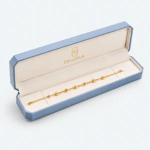 Custom Light Blue Genuine Leather Hinged Bracelet Box - open product presentation with jewelry