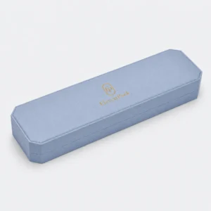 Custom Light Blue Genuine Leather Hinged Bracelet Box - closed product view