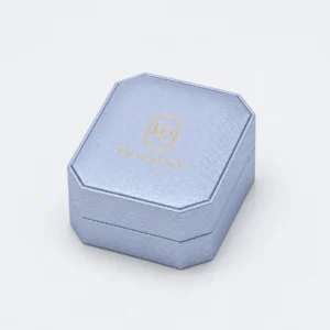 Custom Blue Hinged Genuine Leather Ring Box - closed product view