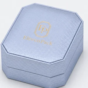 Custom Blue Hinged Genuine Leather Ring Box - leather edge logo detail