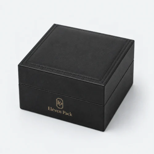 Custom Luxury Black Genuine Leather Watch Box - closed product view