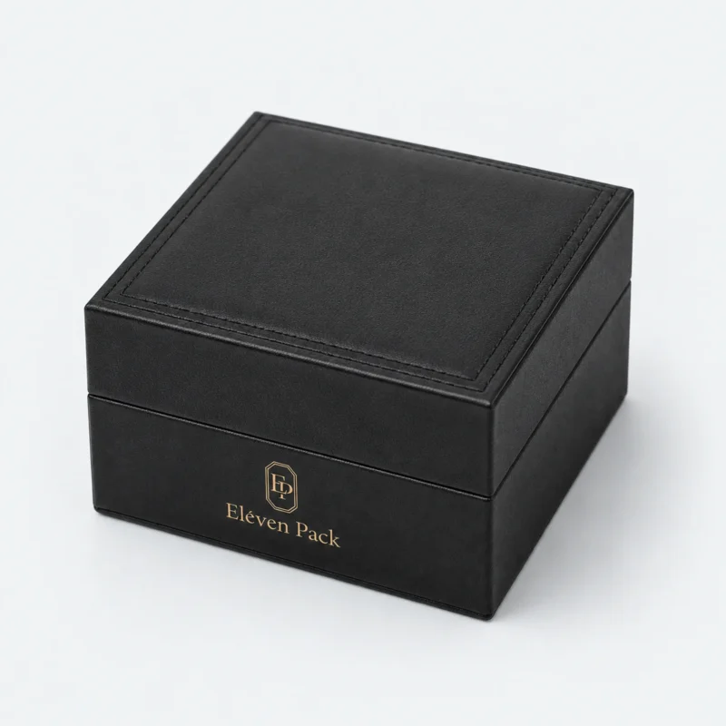 Custom Luxury Black Genuine Leather Watch Box - closed product view