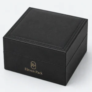 Custom Luxury Black Genuine Leather Watch Box - leather hinge logo detail