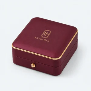 Custom Luxury Red PU Leather Hinged Necklace Box - closed product view Custom Luxury Red PU Leather Hinged Necklace Box - closed product view
